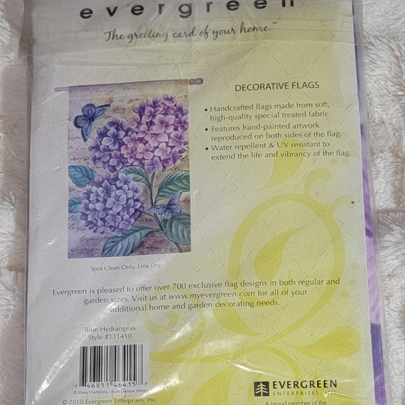 Evergreen 29"x43" Double Sided Hydrangea And Butter Flies Hand Painted Yard Flag - Picture 5 of 5